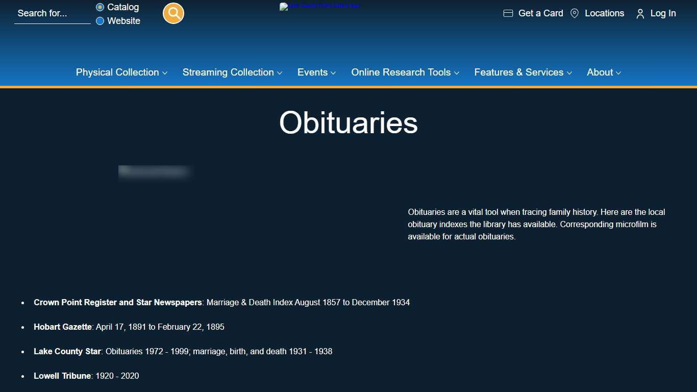 Obituaries | Lake County Public Library